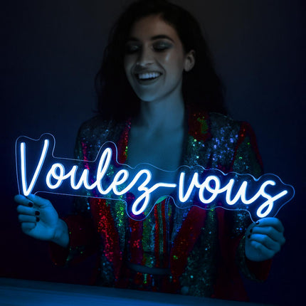 Néon LED 'Voulez-vous' bleu - Pop suédoise française néon vintage
