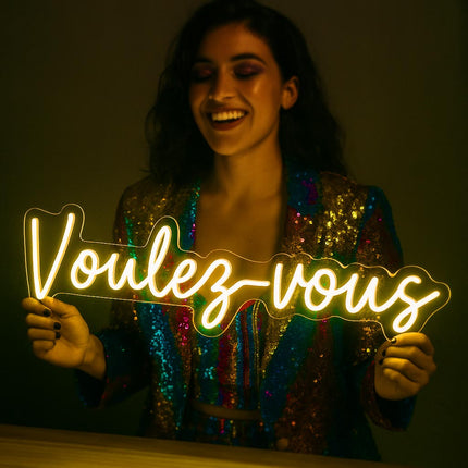 Néon LED 'Voulez-vous' doré - ABBA élégant disco chic décoration
