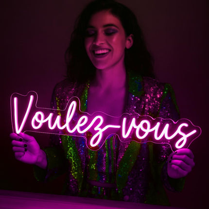Néon LED 'Voulez-vous' rose - Musique pop disco années 70 tendance

