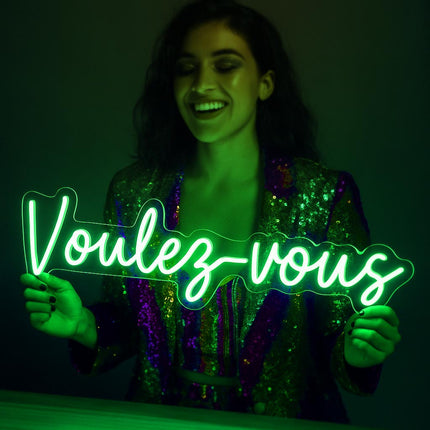 Néon LED 'Voulez-vous' vert - ABBA français néon rétro bar
