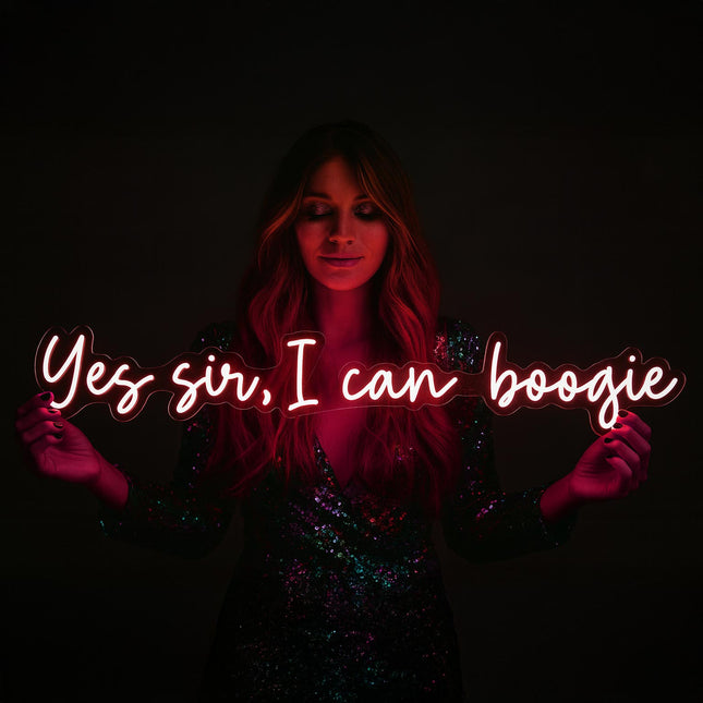 Néon LED 'Yes sir, I can Boogie' rouge - Disco boogie danse vintage
