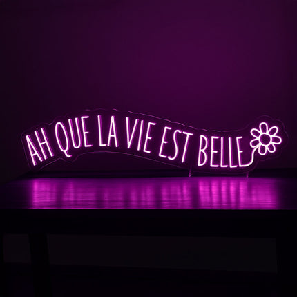 Néon LED 'Ah que la vie est belle' rose - Bonheur français tendance néon
