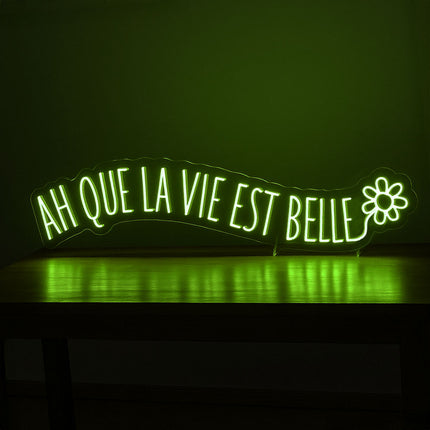 Néon LED 'Ah que la vie est belle' vert - Positivité joie de vivre français
