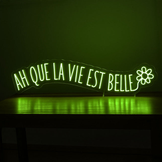 Néon LED 'Ah que la vie est belle' vert - Positivité joie de vivre français
