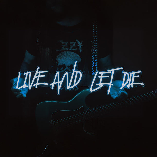 Néon LED 'Live and Let Die' bleu ice - Citation Bond rock moderne
