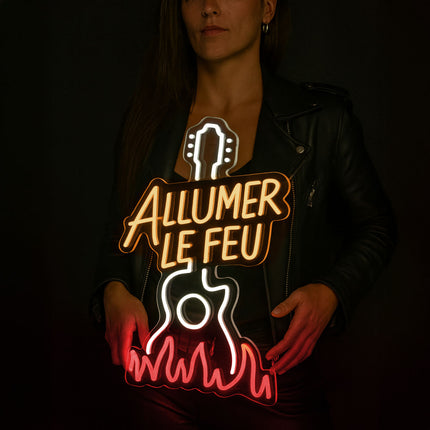 Néon LED 'Allumer le Feu' - Johnny Hallyday rock français vintage
