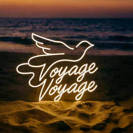 Néon LED 'Voyage Voyage'blanc chaud  Chanson française tendance années 80
