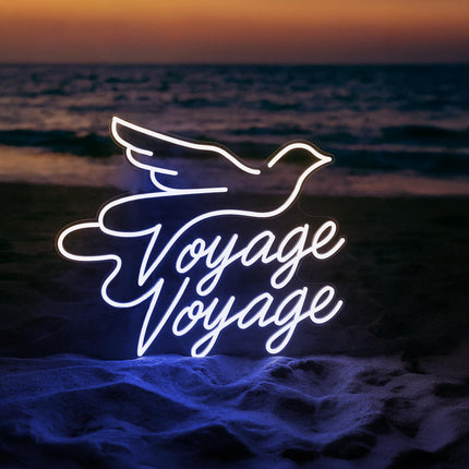 Néon LED 'Voyage Voyage' bleu - Pop française vintage décoration murale