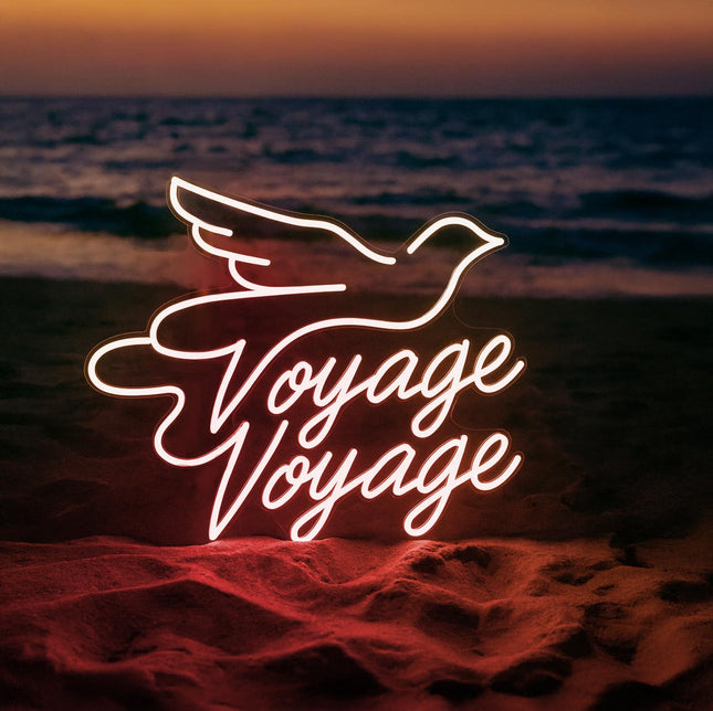 Néon LED 'Voyage Voyage' rouge - Hit français vintage décoration
