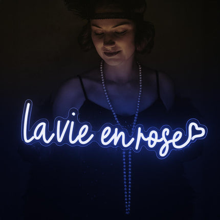 Néon LED 'La Vie en Rose' bleu - Édith Piaf vintage français bar
