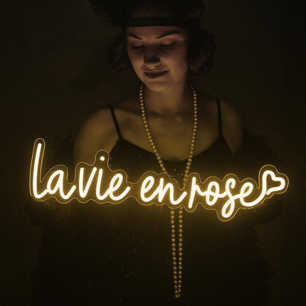 Néon LED 'La Vie en Rose' doré - Édith Piaf élégant français chic
