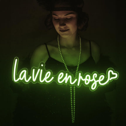Néon LED 'La Vie en Rose' vert - Classique français vintage décoration

