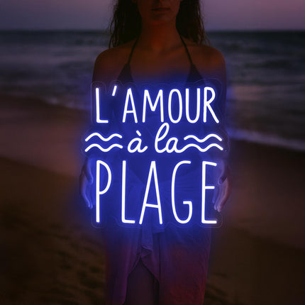 Néon LED 'L'amour à la plage' bleu - Romance été vacances français