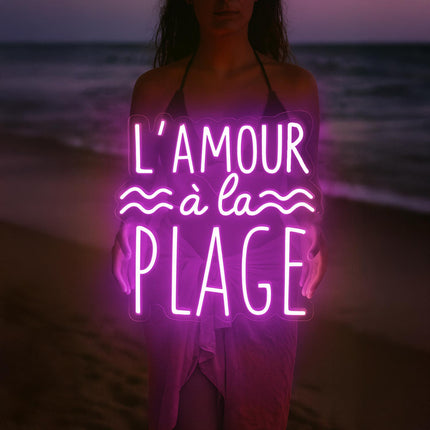Néon LED 'L'amour à la plage' rose - Amour estival romantique tendance
