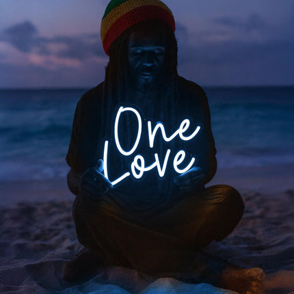 Néon LED 'One Love' bleu - Bob Marley jamaïcain rastafari
