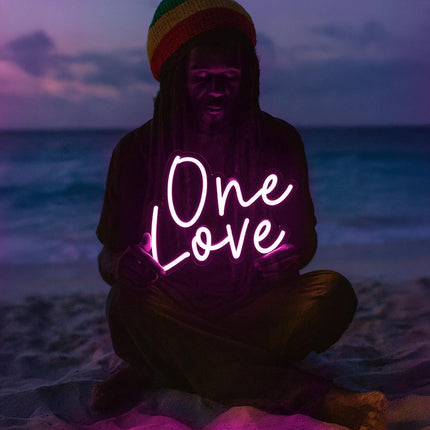 Néon LED 'One Love' rose - Bob Marley amour universel tendance
