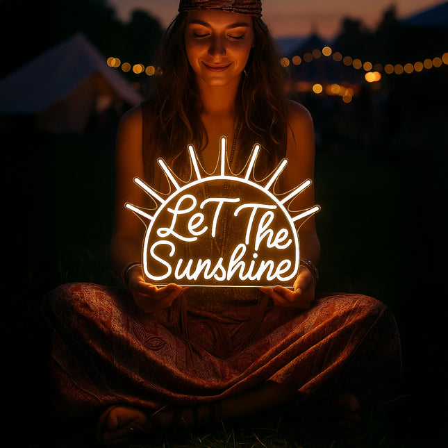 Néon LED 'Let the Sunshine' blanc chaud - Message positif cosy
