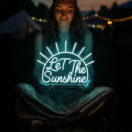 Néon LED 'Let the Sunshine' bleu ice - Positivité optimisme moderne
