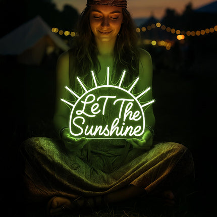 Néon LED 'Let the Sunshine' vert - Optimisme nature vintage
