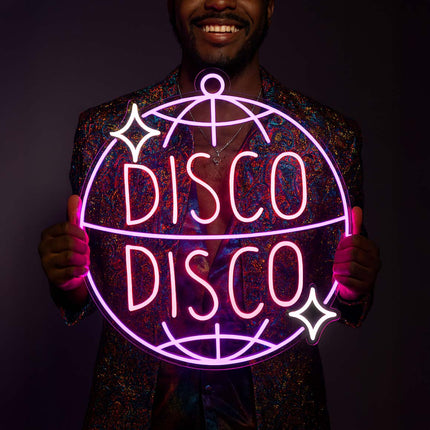 Néon LED 'Disco Disco' design - Atmosphère club rétro soirée dansante
