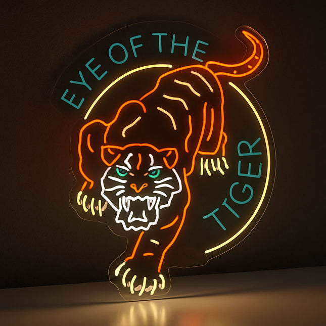 Néon LED 'Eye of the Tiger' - Citation culte Rocky Survivor décoration murale
