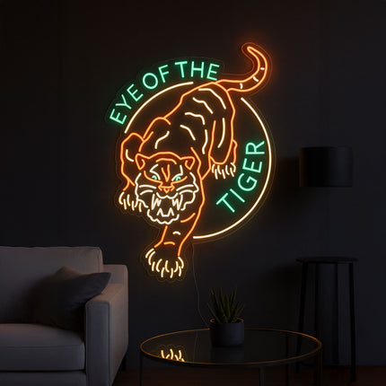 Néon LED 'Eye of the Tiger' ambiance - Motivation sport musique rock vintage
