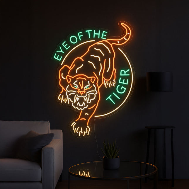 Néon LED 'Eye of the Tiger' ambiance - Motivation sport musique rock vintage
