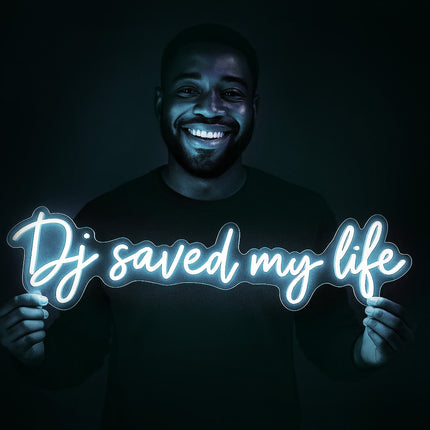 Néon LED « DJ Saved My Life » blanc froid – Néon moderne – Décoration murale pour studio, bar, salon