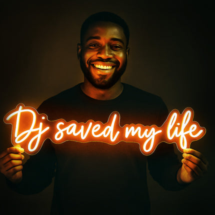 Néon LED « DJ Saved My Life » orange – Style vintage – Enseigne lumineuse pour intérieur