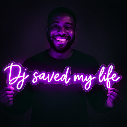 Néon LED « DJ Saved My Life » violet – Ambiance nocturne – Néon déco musique