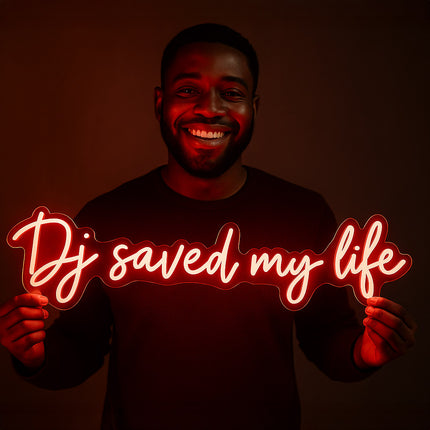 Néon LED « DJ Saved My Life » rouge – Ambiance musique électro – Éclairage décoratif 