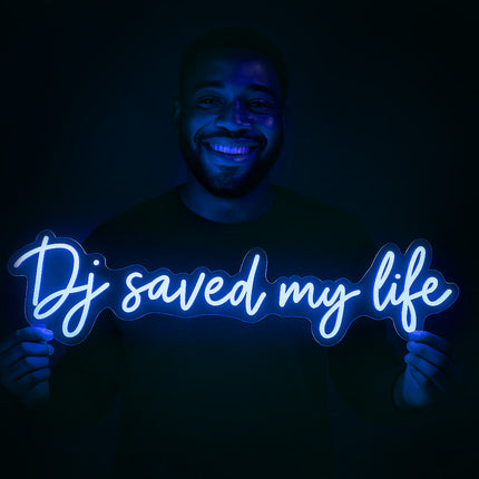Néon LED « DJ Saved My Life » bleu -Ambiance électro - Décoration pour studio, bar, salon