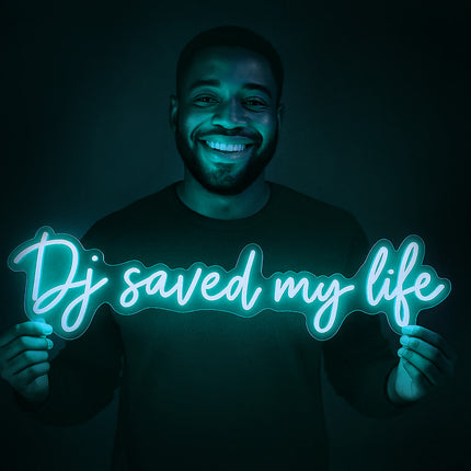Néon LED « DJ Saved My Life » bleu ice – Décoration moderne – Néon LED pour chambre ou bureau