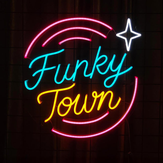 Néon LED 'Funky Town' éclairage - Ambiance rétro funk bar dancefloor
