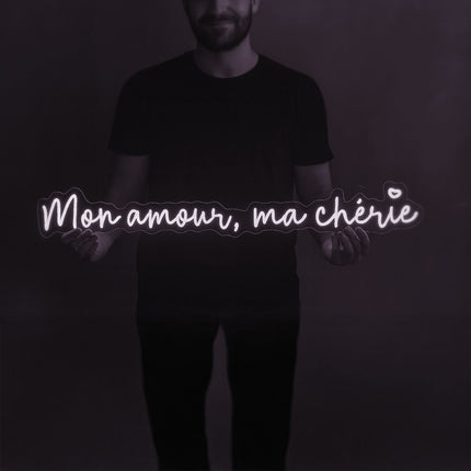 Néon LED 'Mon amour, Ma chérie' blanc froid - Design minimaliste amour