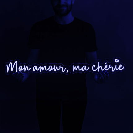 Néon LED 'Mon amour, Ma chérie' bleu - Néon romantique français vintage
