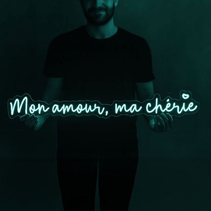 Néon LED 'Mon amour, Ma chérie' bleu ice - Décoration moderne amour
