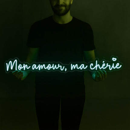 Néon LED 'Mon amour, Ma chérie' émeraude - Message d'amour néon français

