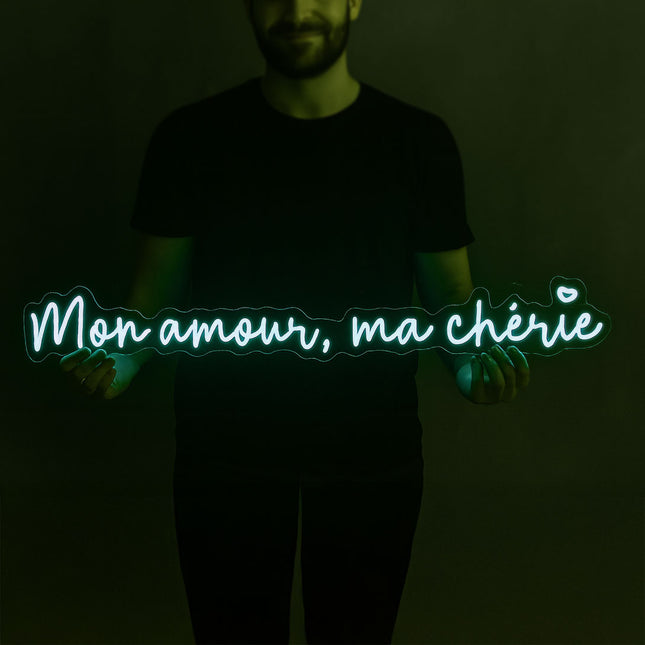 Néon LED 'Mon amour, Ma chérie' émeraude - Message d'amour néon français
