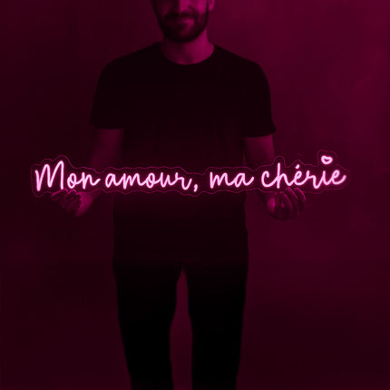 Néon LED 'Mon amour, Ma chérie' rose - Éclairage romantique chambre couple
