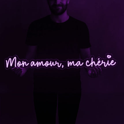 Néon LED 'Mon amour, Ma chérie' violet - Décoration romantique Saint-Valentin
