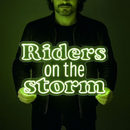 Néon LED « Riders on the Storm » blanc, vert – Design original – Éclairage décoratif