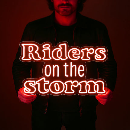 Néon LED « Riders on the Storm » rouge – Riders On The Storm – Ambiance rock vintage – Néon design pour bar ou studio